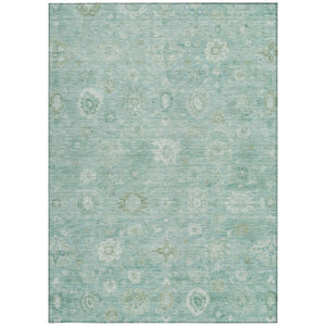 HomeRoots 10' Teal Blue Ivory Tan Damask Area Rug - Washable, Durable Design for Indoor & Outdoor Spaces 620454