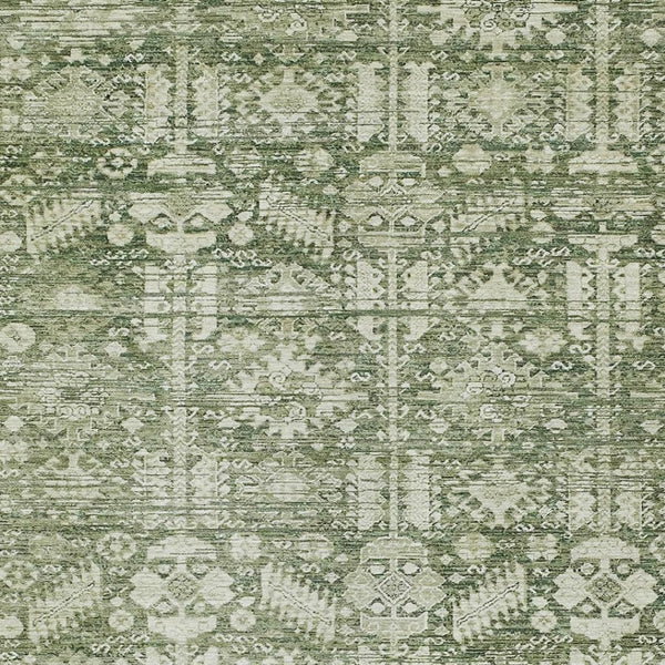 HomeRoots 5' Stylish Artichoke Green & Ivory Tribal Washable Area Rug for Indoor & Outdoor Spaces, 5x8' 620456