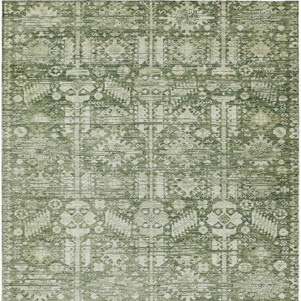 HomeRoots 5' Stylish Artichoke Green & Ivory Tribal Washable Area Rug for Indoor & Outdoor Spaces, 5x8' 620456