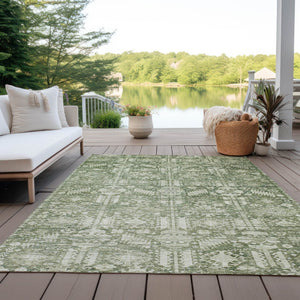 HomeRoots 5' Stylish Artichoke Green & Ivory Tribal Washable Area Rug for Indoor & Outdoor Spaces, 5x8' 620456
