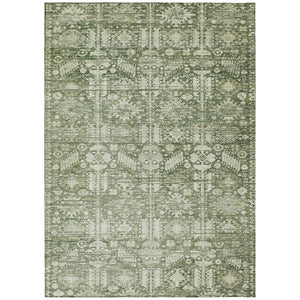 HomeRoots 5' Stylish Artichoke Green & Ivory Tribal Washable Area Rug for Indoor & Outdoor Spaces, 5x8' 620456