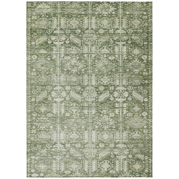 HomeRoots 5' Stylish Artichoke Green & Ivory Tribal Washable Area Rug for Indoor & Outdoor Spaces, 5x8' 620456