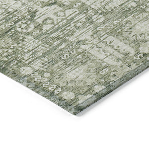 HomeRoots 5' Stylish Artichoke Green & Ivory Tribal Washable Area Rug for Indoor & Outdoor Spaces, 5x8' 620456