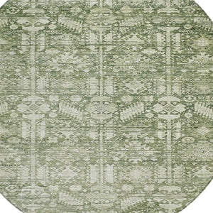 HomeRoots 8' Artichoke Green Round Tribal Rug – Durable, Washable Indoor/Outdoor Area Rug for High-Traffic Spaces 620457