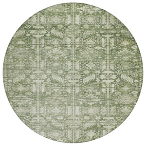 HomeRoots 8' Artichoke Green Round Tribal Rug – Durable, Washable Indoor/Outdoor Area Rug for High-Traffic Spaces 620457