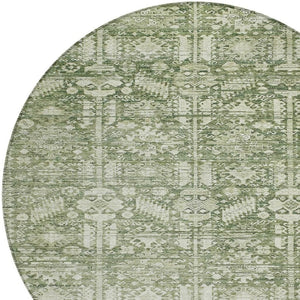 HomeRoots 8' Artichoke Green Round Tribal Rug – Durable, Washable Indoor/Outdoor Area Rug for High-Traffic Spaces 620457
