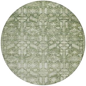 HomeRoots 8' Artichoke Green Round Tribal Rug – Durable, Washable Indoor/Outdoor Area Rug for High-Traffic Spaces 620457