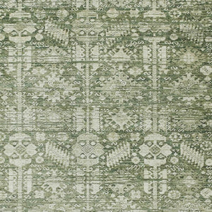 HomeRoots 8' X 10' Artichoke Green Tribal Rug - Washable, Durable, Stylish for Indoor & Outdoor Spaces! 620458