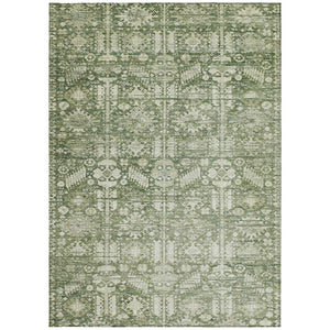 HomeRoots 9' Artichoke Green & Ivory Tribal Area Rug - Washable, Durable for Indoor/Outdoor Spaces, Easy Care 620459