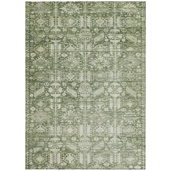 HomeRoots 9' Artichoke Green & Ivory Tribal Area Rug - Washable, Durable for Indoor/Outdoor Spaces, Easy Care 620459