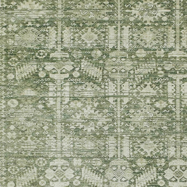 HomeRoots 9' Artichoke Green & Ivory Tribal Area Rug - Washable, Durable for Indoor/Outdoor Spaces, Easy Care 620459
