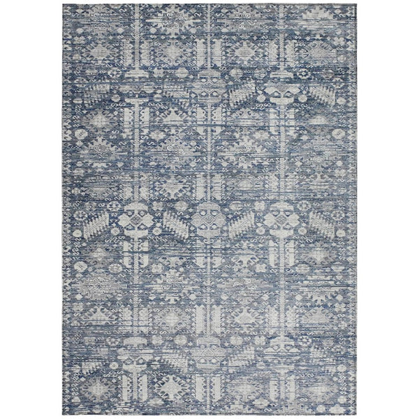 HomeRoots 5' X 8' Blue and Ivory Tribal Area Rug - Durable, Washable, Stylish for Indoor and Outdoor Spaces 620462