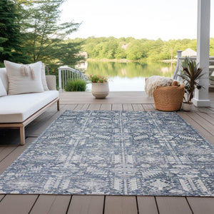HomeRoots 5' X 8' Blue and Ivory Tribal Area Rug - Durable, Washable, Stylish for Indoor and Outdoor Spaces 620462