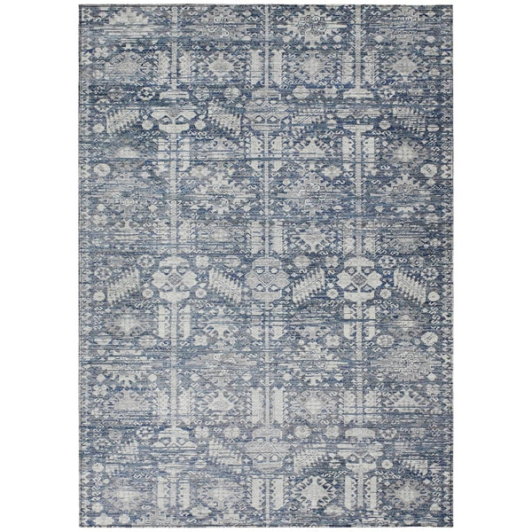 HomeRoots 5' X 8' Blue and Ivory Tribal Area Rug - Durable, Washable, Stylish for Indoor and Outdoor Spaces 620462