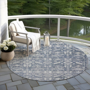 HomeRoots 8' Blue and Ivory Round Tribal Rug - Stylish, Durable, Washable Area Rug for Indoors & Outdoors! 620463