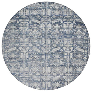 HomeRoots 8' Blue and Ivory Round Tribal Rug - Stylish, Durable, Washable Area Rug for Indoors & Outdoors! 620463