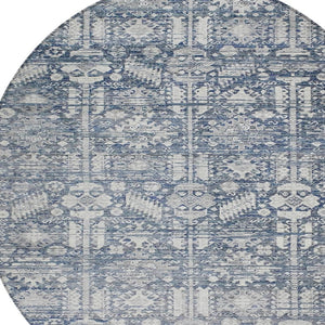 HomeRoots 8' Blue and Ivory Round Tribal Rug - Stylish, Durable, Washable Area Rug for Indoors & Outdoors! 620463