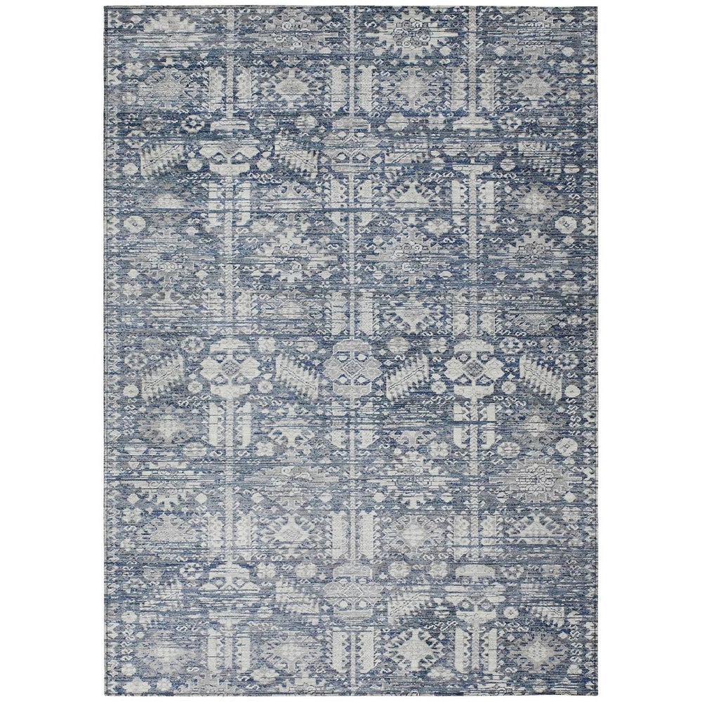 HomeRoots 8' X 10' Blue and Ivory Tribal Washable Area Rug – Durable, Stylish, Perfect for Indoor & Outdoor Spaces! 620464