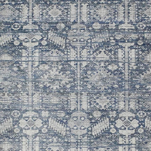 HomeRoots 9' X 12' Washable Blue and Ivory Tribal Area Rug for Indoor and Outdoor Use – Durable and Stylish! 620465