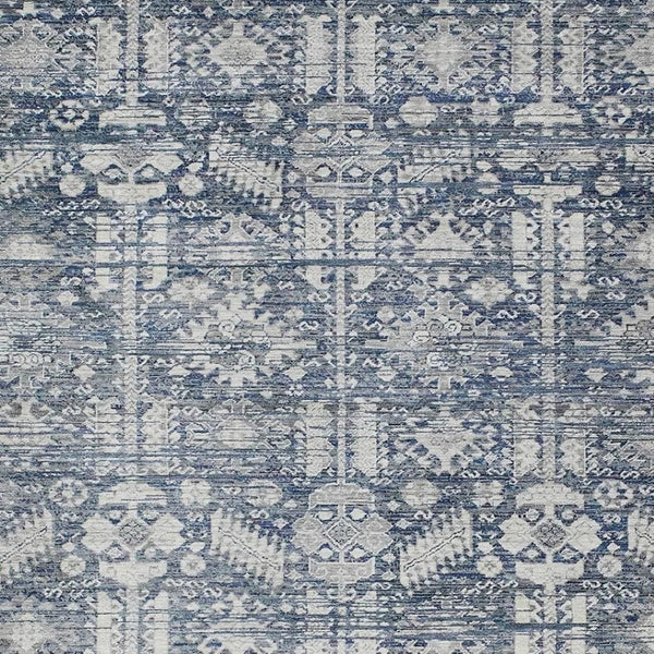 HomeRoots 9' X 12' Washable Blue and Ivory Tribal Area Rug for Indoor and Outdoor Use – Durable and Stylish! 620465