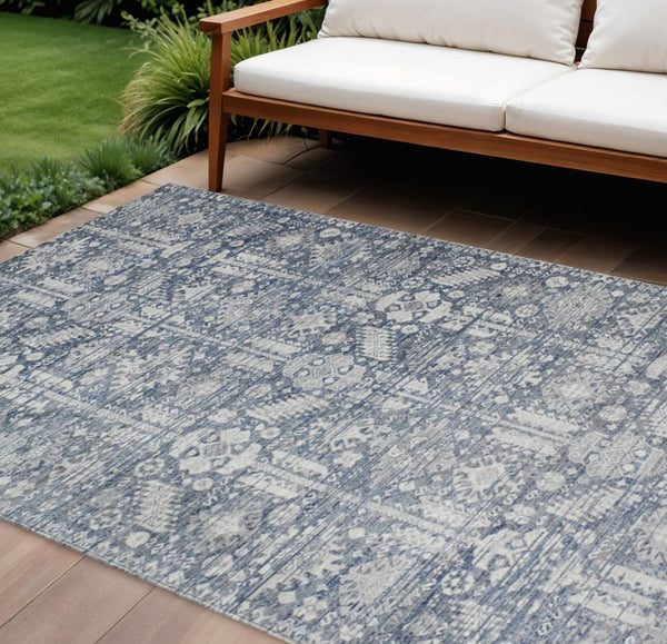 HomeRoots 10' Blue and Ivory Tribal Area Rug - Stylish, Washable Indoor/Outdoor Essential for Busy Homes 620466