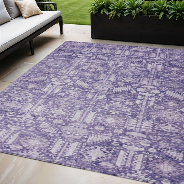 HomeRoots 5' X 8' Purple and Ivory Tribal Area Rug – Stylish, Durable, Washable for Indoor & Outdoor Spaces! 620474