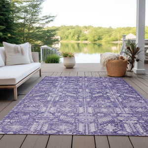 HomeRoots 5' X 8' Purple and Ivory Tribal Area Rug – Stylish, Durable, Washable for Indoor & Outdoor Spaces! 620474
