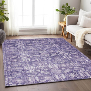 HomeRoots 5' X 8' Purple and Ivory Tribal Area Rug – Stylish, Durable, Washable for Indoor & Outdoor Spaces! 620474