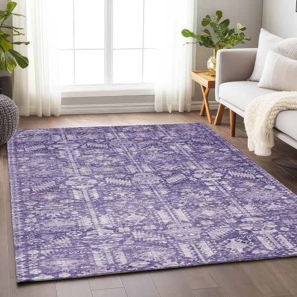 HomeRoots 5' X 8' Purple and Ivory Tribal Area Rug – Stylish, Durable, Washable for Indoor & Outdoor Spaces! 620474