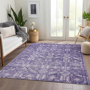 HomeRoots 5' X 8' Purple and Ivory Tribal Area Rug – Stylish, Durable, Washable for Indoor & Outdoor Spaces! 620474