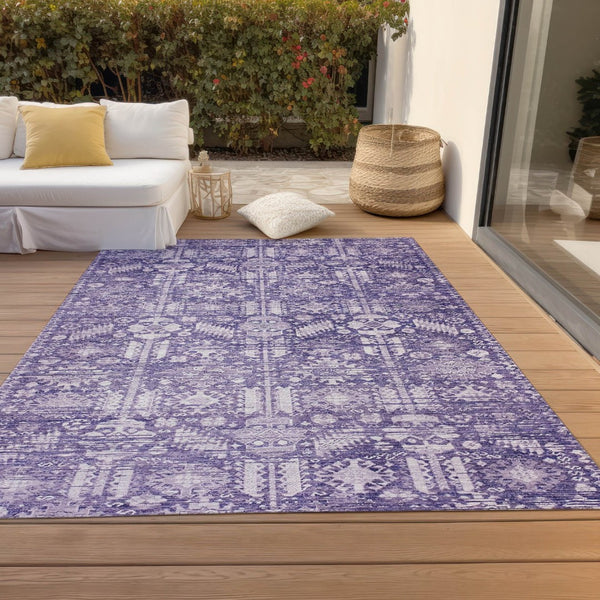 HomeRoots 5' X 8' Purple and Ivory Tribal Area Rug – Stylish, Durable, Washable for Indoor & Outdoor Spaces! 620474