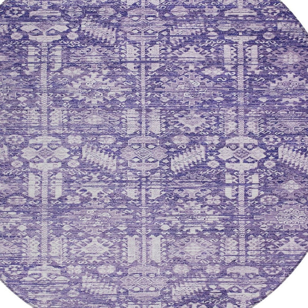 HomeRoots 8' Purple and Ivory Round Tribal Area Rug - Durable, Washable, Stylish for Indoor & Outdoor Spaces 620475