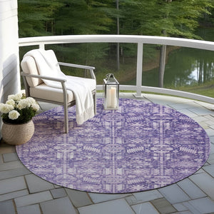 HomeRoots 8' Purple and Ivory Round Tribal Area Rug - Durable, Washable, Stylish for Indoor & Outdoor Spaces 620475