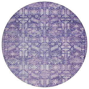HomeRoots 8' Purple and Ivory Round Tribal Area Rug - Durable, Washable, Stylish for Indoor & Outdoor Spaces 620475