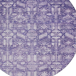 HomeRoots 8' Purple and Ivory Round Tribal Area Rug - Durable, Washable, Stylish for Indoor & Outdoor Spaces 620475