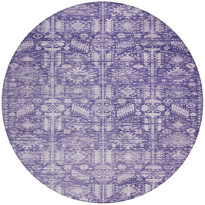 HomeRoots 8' Purple and Ivory Round Tribal Area Rug - Durable, Washable, Stylish for Indoor & Outdoor Spaces 620475