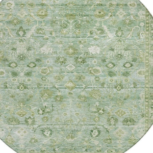 HomeRoots 8' Artichoke Green Round Oriental Rug - Durable, Washable, and Stylish for Indoor & Outdoor Spaces 620493