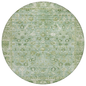 HomeRoots 8' Artichoke Green Round Oriental Rug - Durable, Washable, and Stylish for Indoor & Outdoor Spaces 620493