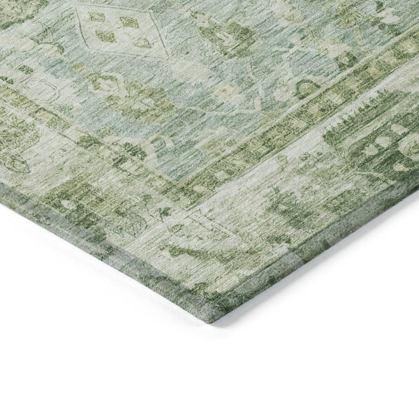 HomeRoots 8' Artichoke Green Round Oriental Rug - Durable, Washable, and Stylish for Indoor & Outdoor Spaces 620493