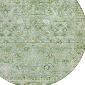HomeRoots 8' Artichoke Green Round Oriental Rug - Durable, Washable, and Stylish for Indoor & Outdoor Spaces 620493