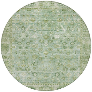 HomeRoots 8' Artichoke Green Round Oriental Rug - Durable, Washable, and Stylish for Indoor & Outdoor Spaces 620493