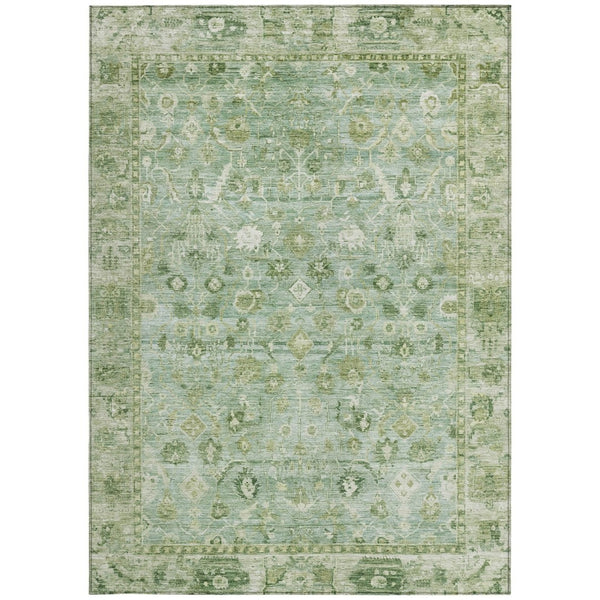 HomeRoots 8' X 10' Stylish Artichoke Green Beige Oriental Washable Rug for Indoor/Outdoor Spaces, Durable Design 620494