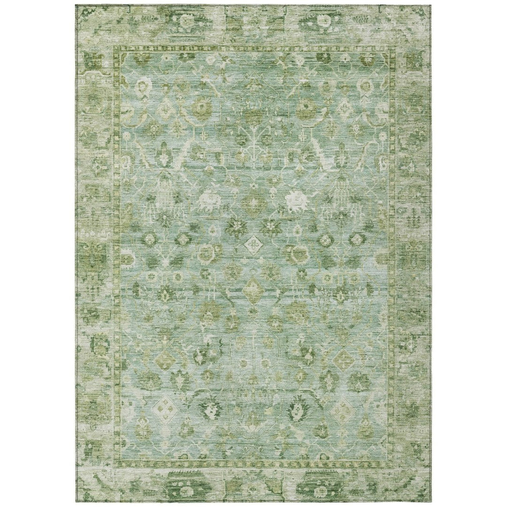 HomeRoots 8' X 10' Stylish Artichoke Green Beige Oriental Washable Rug for Indoor/Outdoor Spaces, Durable Design 620494