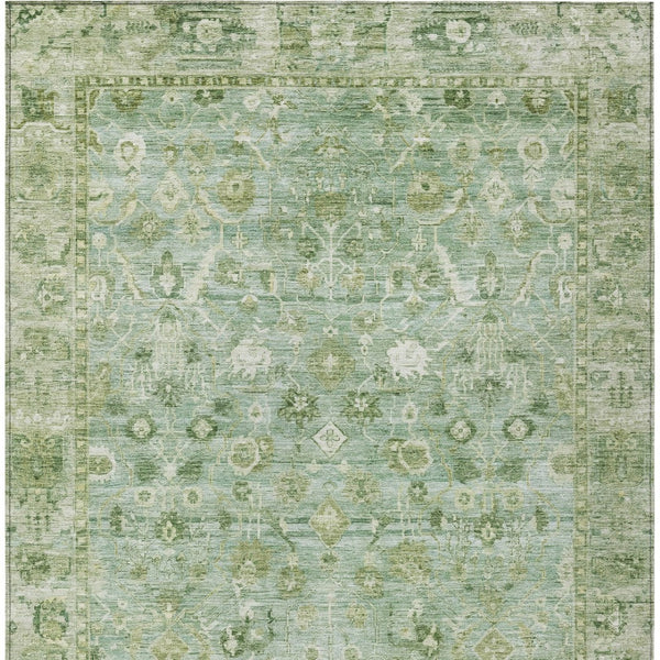 HomeRoots 9' X 12' Artichoke Green Ivory Beige Washable Oriental Area Rug for Indoor & Outdoor Elegance 620495