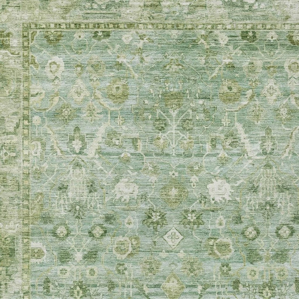 HomeRoots 9' X 12' Artichoke Green Ivory Beige Washable Oriental Area Rug for Indoor & Outdoor Elegance 620495