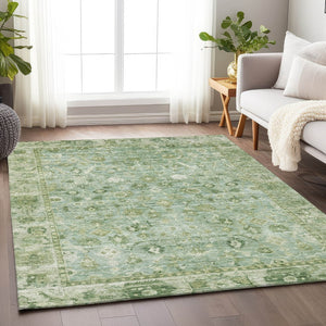 HomeRoots 9' X 12' Artichoke Green Ivory Beige Washable Oriental Area Rug for Indoor & Outdoor Elegance 620495