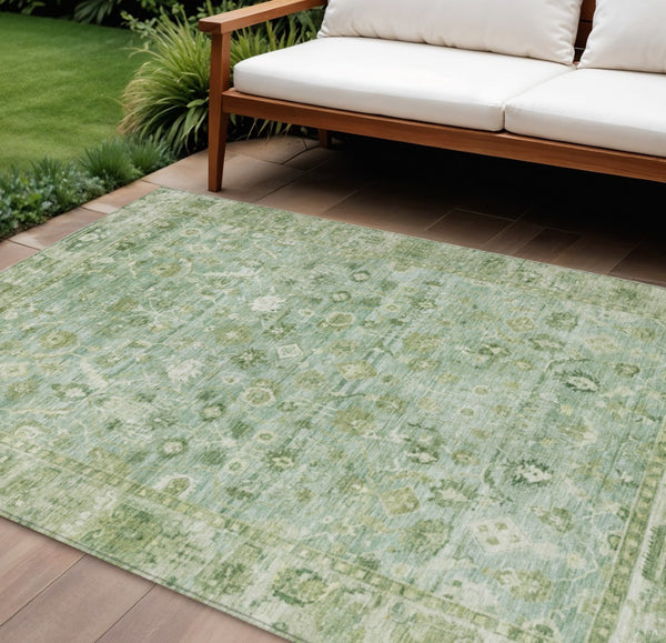 HomeRoots 10' X 14' Artichoke Green Ivory Beige Oriental Rug - Machine Washable, Durable, Indoor Outdoor Style 620496