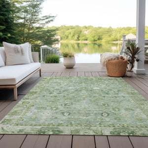 HomeRoots 10' X 14' Artichoke Green Ivory Beige Oriental Rug - Machine Washable, Durable, Indoor Outdoor Style 620496