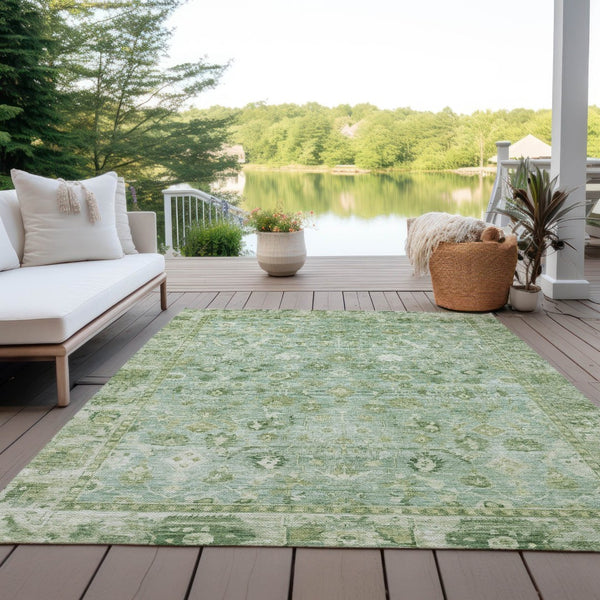 HomeRoots 10' X 14' Artichoke Green Ivory Beige Oriental Rug - Machine Washable, Durable, Indoor Outdoor Style 620496