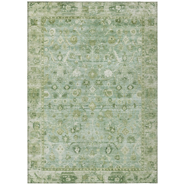 HomeRoots 10' X 14' Artichoke Green Ivory Beige Oriental Rug - Machine Washable, Durable, Indoor Outdoor Style 620496